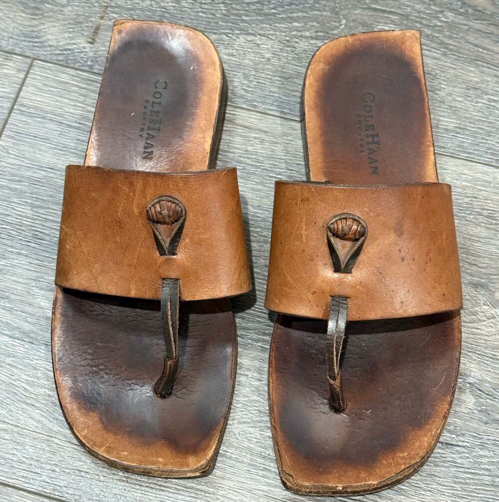 Vintage Cole Haan Country Brown Leather Thong Sandals Made Brazil Women’s 9B - Picture 2 of 8